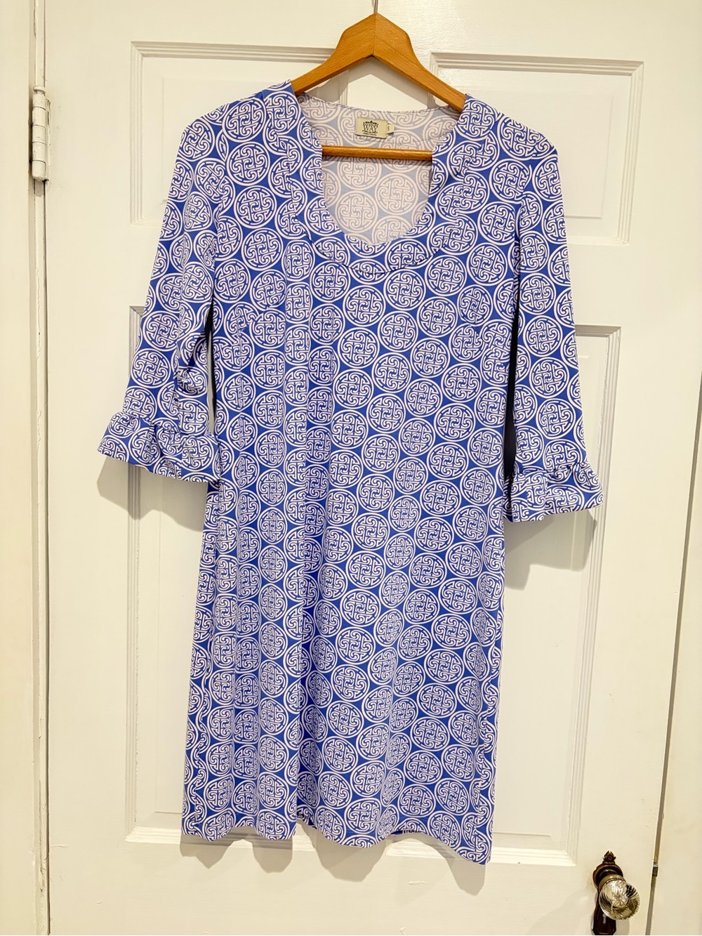 Katherine Way Blue & White Printed Midi Dress